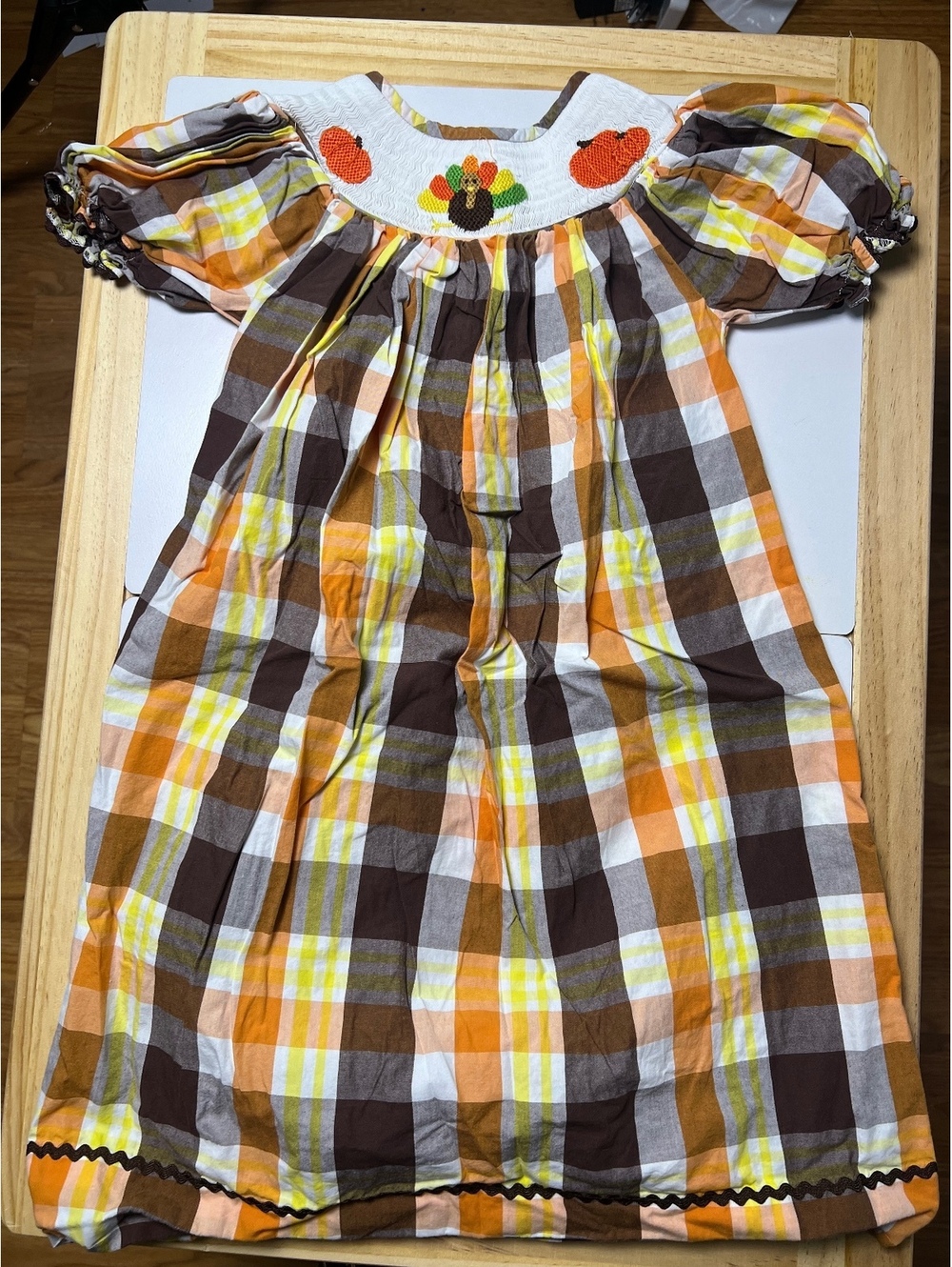 Sweet Southern Smocks Turkey Thanksgiving Smocked Plaid Dress Girls Size 5